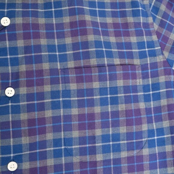 Peter Millar Button Down Ledson Autumn Soft Cotton Sport Shirt Check Blue Purple - Picture 7 of 11